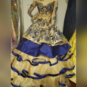 Gold/ Royal Blue Dress / Quinceañera Dress / Prom Dress / Ball Gown